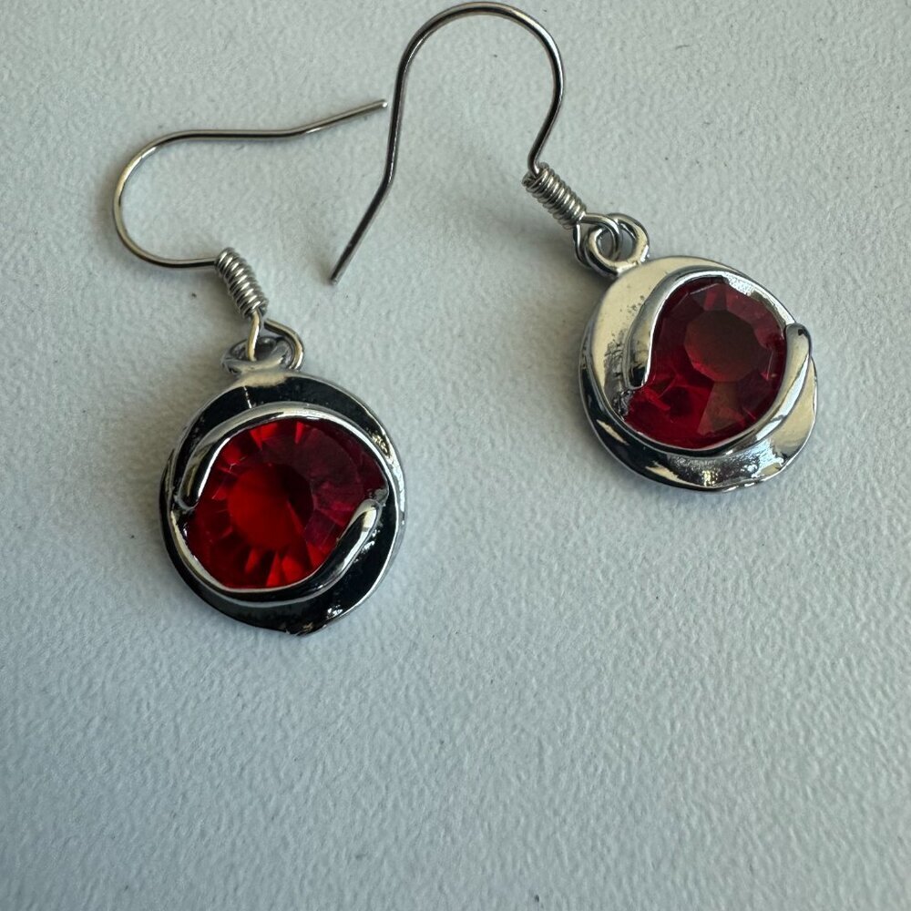 Sterling Silver Red Crystal Necklace & Earrings Set - Picture 9 of 16